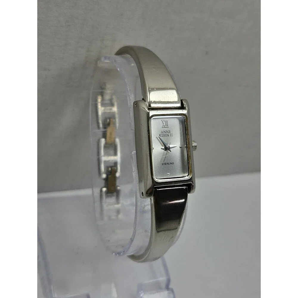 Anne Klein II Womens Sterling Silver 925 Classic Tank Bracelet Watch New Battery